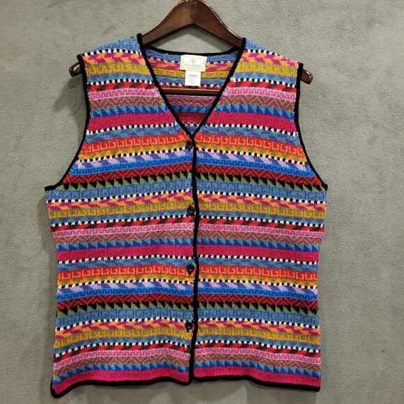 Vintage Susan Bristol Wool Blend Sweater Women Large Stripe Grandma Vest Cottage - Picture 1 of 6